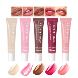 Bálsamo labial de mantequilla de 5 colores, brillo de labios hidratante, brillo de labios de alto brillo, color nude, acabado de tinte de labios, acei