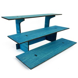 3-Tier Straight Retail Table Display Stand with Shelves for Products | 3 Step Straight Display Rack for Counter Top, Craft Shows, Farmers Market, Trade Shows, Pop ups, Soap Display, Candles (Blue)