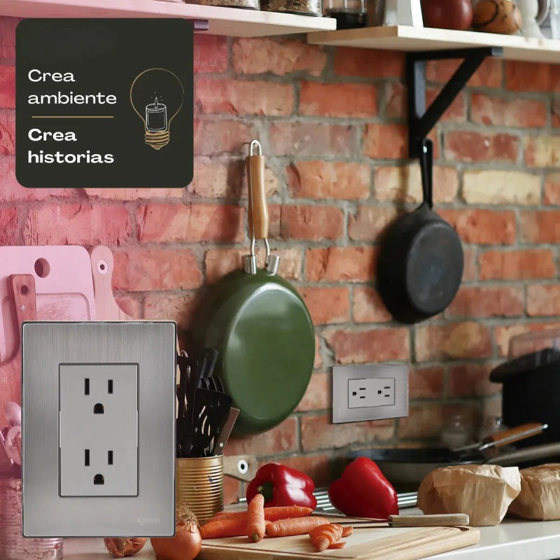 Placa Armada Inox Con Contacto Dúplex Acero Inoxidable 2 Pzs