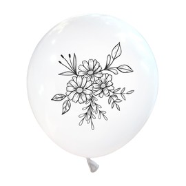 Malayan Products Flower Latex Balloons 12 Count, Floral Birthday Party, Pretty Flowers Theme, Fancy Black and White Minimalist Wedding Decorations Event Supply, 12 Inch Standard Size