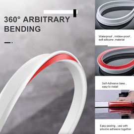 Silicone Wet Room Bathroom Floor Seal Screen Door Seal Strip Shower Dam Prevents Overflow of Water | Waterproof Self-Adhesive and Bendable Waterproof Strip for Wet and Dry Separation (80 inch)