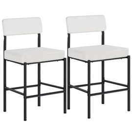 HOOBRO Bar Stools Set of 2, 25.2" Counter Height Bar Stools, with Upholstered Sponge Cushion and Adjustable Feet, Counter Height Barstools, for Dining Room, Kitchen, Cafe, White and Black BW99BY01