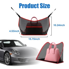 Ziciner Car Net Pocket Handbag Holder, Organizer Mesh Bag Between Two Seat, Driver Storage Netting Pouch for Handbag Purse, Barrier of Backseat Pet Kids, Car Accessories for Women Men (Black&Red)