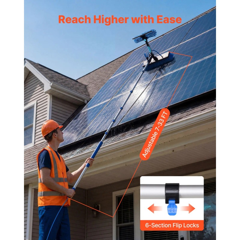 33 ft Extendable Aluminum Telescopic Pole Kit Solar Panel Cleaning
