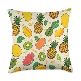 Fruit Pattern Pineapples Mangoes & Kiwis Throw Pillow