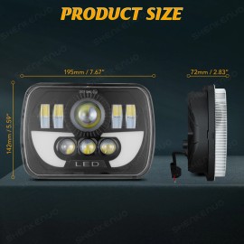 SHENKENUO Pair 5x7" 7x6" 95W LED Headlights Hi/Lo Beam For Dodge D150 D250 D350 Ram 50 H4