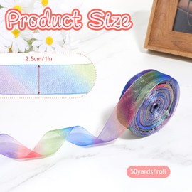 50 Yards Organza Ribbon, Gradient Rainbow Ribbon Chiffon Colorful Ribbons Rainbow Satin Ribbons for Gift Wrapping Decorating Wedding Bouquet Party Decoration