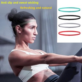 Qrity Pack of 4 Sports Headbands, Men and Women, Thin Hair Band, Skinny Headbands, Sports Headband, Stretchy Hair Band for Jogging, Running, Cycling