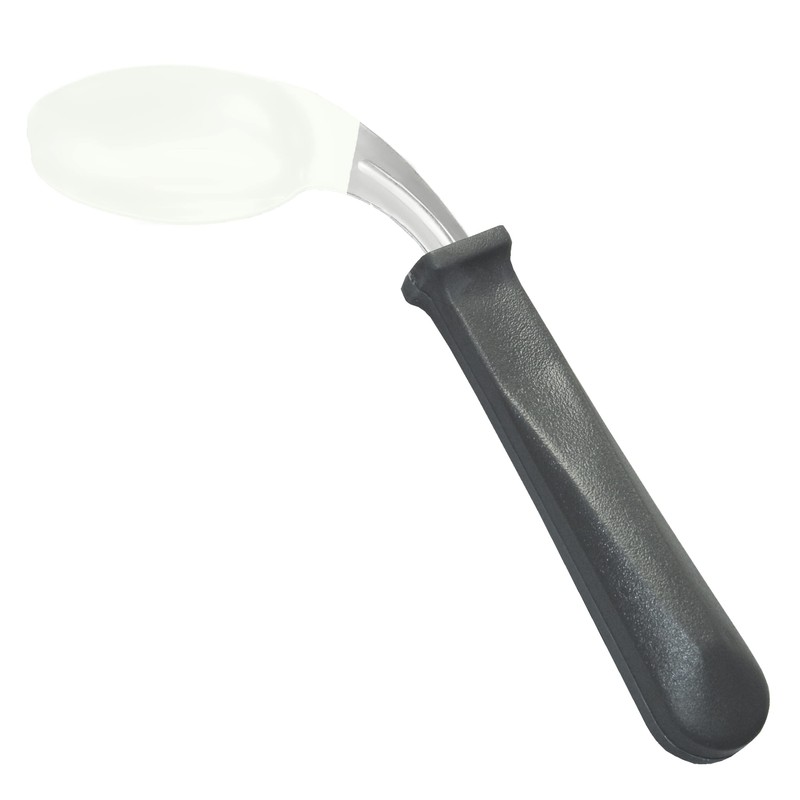 Rehabilitation Advantage Right Handed Grip Easy Coated Offset Spoon, Gray