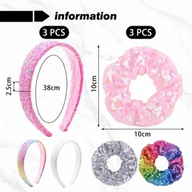 3 pieces shiny hair bands, 3 pieces with colon hair rings, cute and fashionable, colourful hair accessories for girls, non-slip and fixed decoration.
