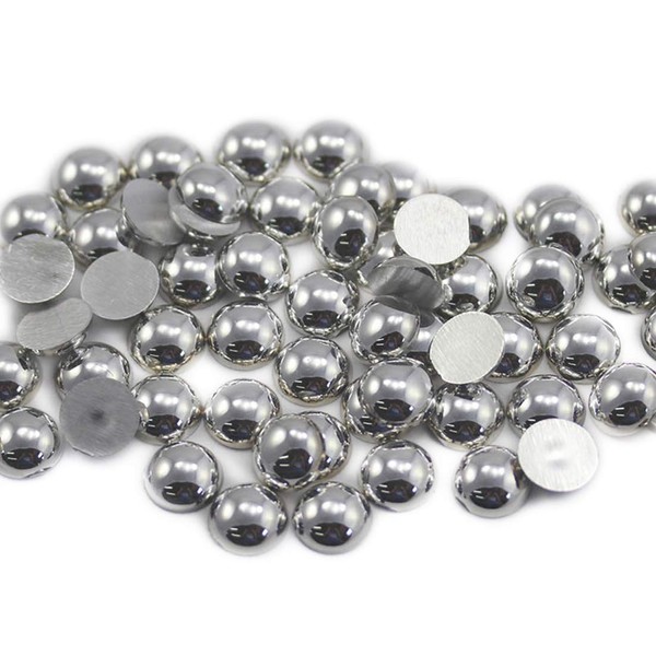 9mm Silver Flat Back Acrylic Round Pearl Cabochons Plastic Rhinestones