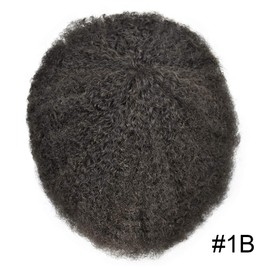 Hair Unit for Black Men ,Afro Toupee for Black Men Kinky Curly Human Hair Piece African American Afro Wavy Men Toupee Hairpieces Thin Skin Men Replacement System(8"X10", #1B Off Black-6mm Wave Curl)