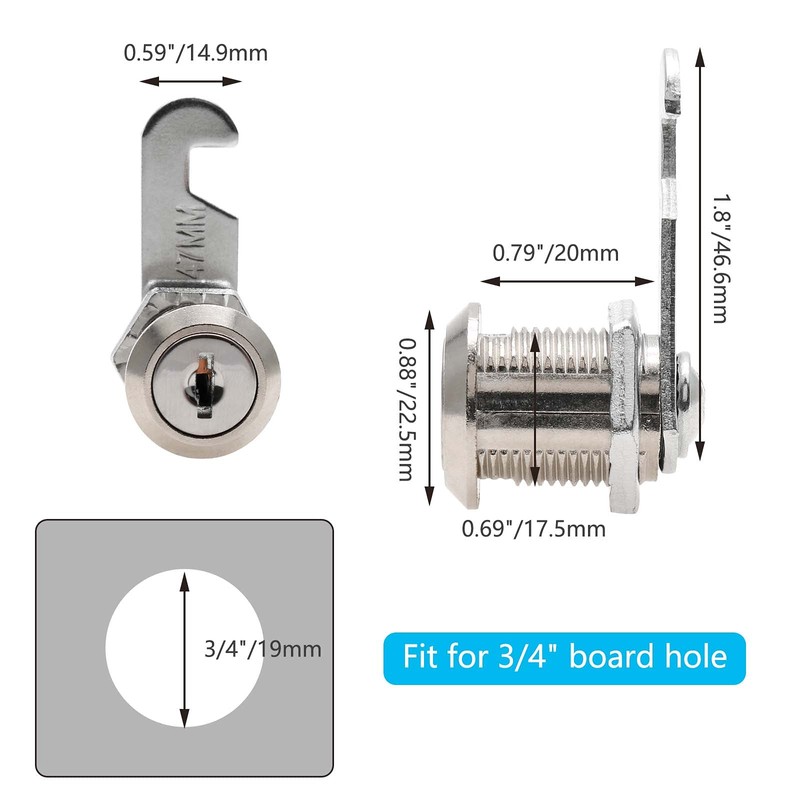 Jiozermi 5 Pack Cabinet Cam Locks Keyed Alike, 3/4" (20mm)