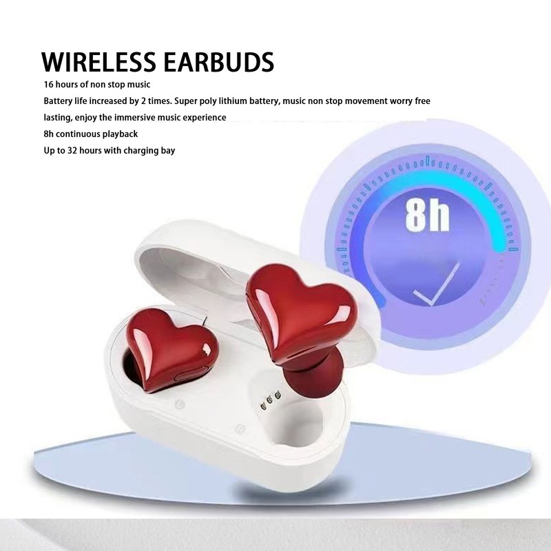 Wireless Earbuds Stylish Cute Heart Shaped Noise Cancelling HiFi Stereo