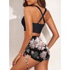 Herseas Women's Bikini Sets Black Floral Print High Waisted Longline