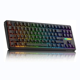 AUSDOM H87 Wireless Mechanical Gaming Keyboard: 10000mAh Battery Tri-Mode 2.4G/BT5.3/USB-C Hot Swappable Custom Keyboard with RGB Backlit, Side Printed PBT Keycaps, 15-Layer Gasket Structure, Topographic,Gaming keyboard, office keyboard - Color: Black Gr