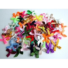 Colorful 100 Assorted Smallest Satin Ribbon Bows Size 10 mm. Tiny Embellishment Craft Artificial Applique Wedding Ribbons