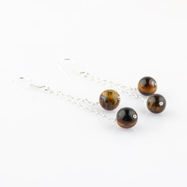 TGH Natural Tiger Eye Beads Crystals Drop Earring, Round Beads Gemstone, Energy Healing Crystals, Birthday, Gift for Her, Gemstone Jewelry, Valentine Day Gift (Tiger Eye)