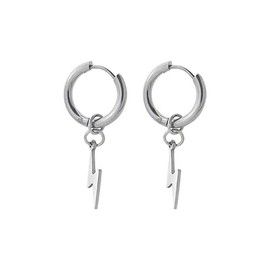 Punk Lightning Hoop Earrings Lightning Bolt Drop Dangle Earrings Jewelry for Women (Silver, One size)