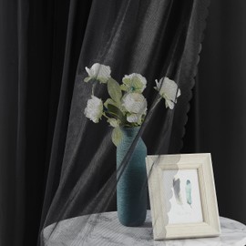 Bujasso Black Full Blackout Curtains with Sheer Overlay Mix and Match Double Layer Thermal Insulated Window Panels 84 inch for Living Room Bedroom Black Drapes with Tiebacks Grommet Top 37" Wx84 Lx2