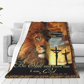 Christian Jesus Blanket Lion king Cross Decor Throw Blanket Religious Faith Prayer Blanket Catholic Inspirational Gifts for Women Men Super Warm Soft Plush Fleece Flannel Blanket for Adult Kid 50"X40"