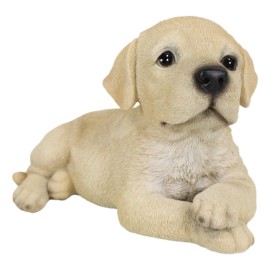Lifelike Adorable Labrador Puppy Dog Lying On Belly With Crossed Arms Figurine