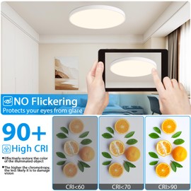 HOVENLA 24 Inch LED Flush Mount Ceiling Light, 48W Round Led Ceiling Light Fixtures, 2800lm, 3000-6500K Dimmable LED Ceiling Lamp with Remote, LED Light for Bedroom Ceiling