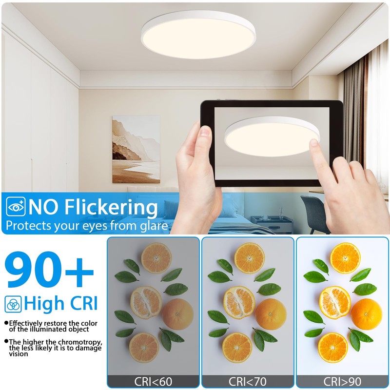 HOVENLA 24 Inch LED Flush Mount Ceiling Light, 48W Round