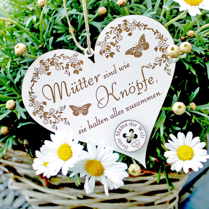 DEKO-LANDO Mum Sign Heart Engraved – Mütter sind wie Buttons,