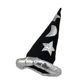 Black And Silver Pointed Wizard Sorcerer Hat