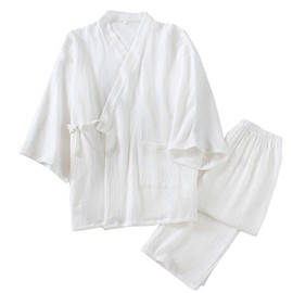 OWLONLINE Japanese Kimono Sleepwear Casual Pyjamas for Men, White, M
