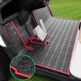 Golf Cart Floor Mat for Yamaha G29 Drive, Upgraded Non-Slip Full Coverage Liner Mats Replacement Thick Rubber, Fits Yamaha Drive (Gen1), G29, YDR, Adventurer (2007-2016)-Red Trim