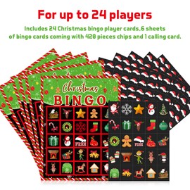 Skylety Christmas Bingo Game Cards for Adults 24 Players Holiday Christmas Games Sets for Large Groups Family Party School Classroom Xmas Activities