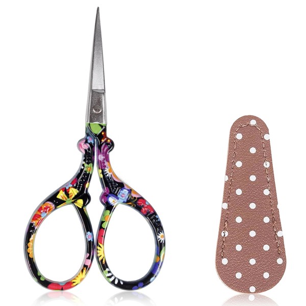 BIHRTC Little Sewing Scissors 4.5Inch Embroidery Scissors with Artificial Leather