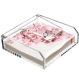 Napkin Holder for Table, 7"x7" Clear Acrylic Luncheon Napkin Holder with Weighted Arm, Flat Kitchen Paper Hand Napkin Dispenser, Suitable for Outdoor & Indoor