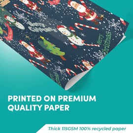 4 x Large Sheets Wrapping Paper 70x50cm Happy Birthday | Merry Christmas Pattern Santa Snowman Candy Cane Snowflakes Thick Gift Wrap Fully Recyclable and Eco Friendly #170290