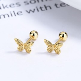 18K Gold Plated 925 Sterling Silver Hypoallergenic Screw Back Cute Butterfly Stud Earrings for Women