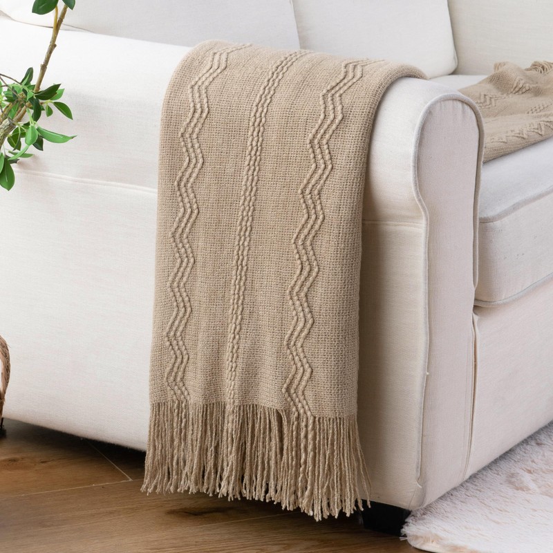 BATTILO HOME Tan Throw Blanket for Sofa Couch Office Living