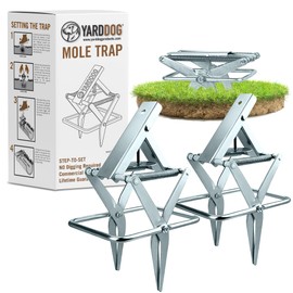 YARDDOG Mole Scissor Trap, Step-to-Set Ground Trap, Easy-to-Use Scissor Style Mole Eliminator, Multi-use Durable Steel Design for Lawns & Gardens, Commercial Grade, Silver, (2 Pack)
