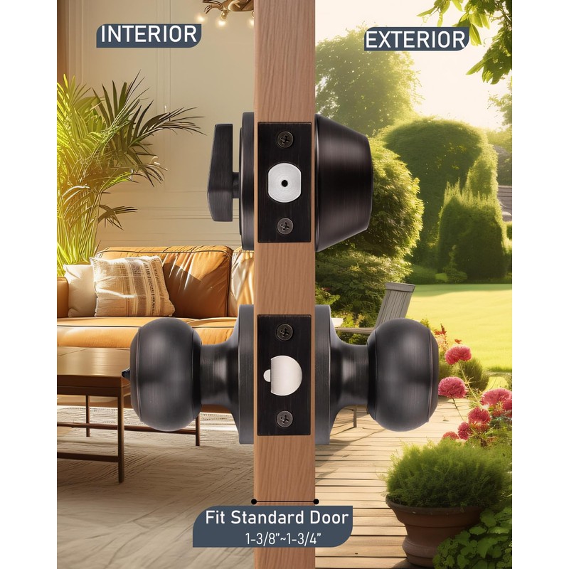 Brotima 3 Pack Keyed Alike Front Door Knob and Deadbolt
