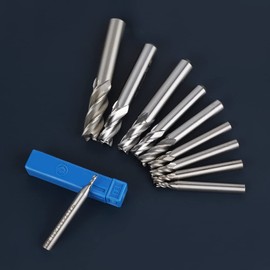 EFUTURETIME 10 Pieces 4 Flutes HSS End Mill Diameter 2-12 mm, CNC Milling Cutter Set, Cylindrical Shank End Mill High-Speed Steel for Aluminium, Wood, Plexiglas, Precision Work