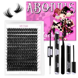 ABONNIE DIY Lash Extension Kit,280 Pcs Cluster lash Extensions, 10-16mm Mix Wispy Lash Clusters, 80D D Curl Lash Clusters Kit with Bond and Seal and Tweezer and Remover,at Home Lash Extensions Kit