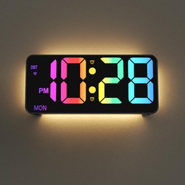 YISILE 9" Digital Wall Clock with Night Light, Digital Clock with 8 RGB Colors, Dual Alarm, Snooze, Dimmer, Auto DST, Voice Control, Auto Time Sync, Clocks for Living Room, Bedroom, Perfect for Gift