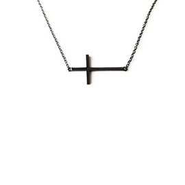 apop nyc Black-Finish 925 Silver Sideways Cross Necklace 16 inch - 17 inch