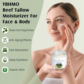 YBHMO Beef Tallow Moisturizer,Beef Tallow for Skin,Organic Grass Fed Beef Tallow with Raw Honey Moisturizing Cream, Whole Body & Face Moisturizer（4oz）