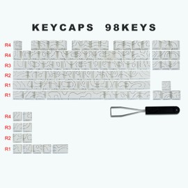 MOLGRIA Contour Line Keycaps, 98 Set Custom PBT Cherry Profile Double-Shot Light Shine-Through Key Caps with South-face Print for 61/68/75/87/98 Mechanical Gaming Keyboard ANSI Layout(White)