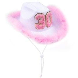 JUSTOTRY 30th Birthday Black Cowboy Hat - 30TH Birthday Outfit Gifts for Women Cowgirl Hats with Wide Brime for 30th Birthday Decorations