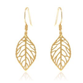 Oobi Doop Gold plated sterling silver leaf drop earrings with jewellery gift box