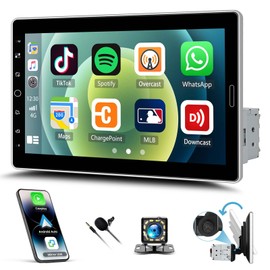 10.1 Inch Car Stereo Single Din Radio with Wireless Carplay & Android Auto,1 Din Bluetooth Car Audio Recivers with iOS/Android Mirror Link FM/AM/RDS Radio/EQ AUX/USB+Backup Camera