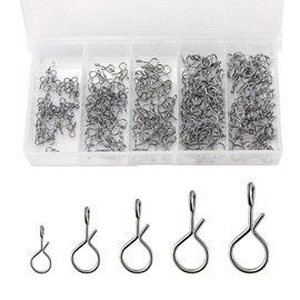 Alwonder 250-Pack/Box Fly Fishing Snap, 5 Sizes Stainless Steel Quick Change Lure Snaps No Knot Snap Quick Snap Fast Snap Lure Connector for Jigs Lures Fishing Clips Swivels Fishing Tackle